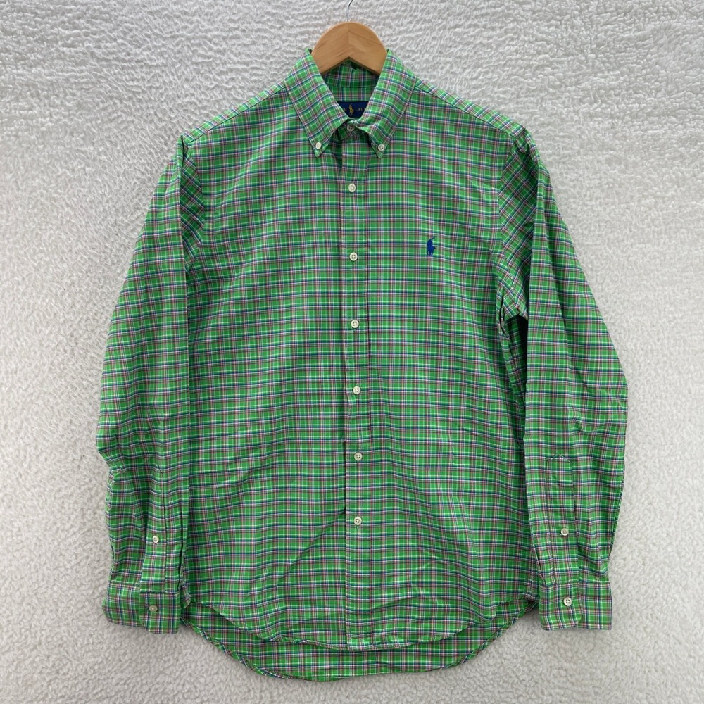 Polo Ralph Lauren Shirt Mens S Green Pink Oxford CBD Plaid Preppy Office Casual